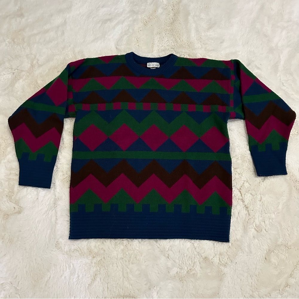 Blue Morgan vintage pink blue and green colorblock sweater